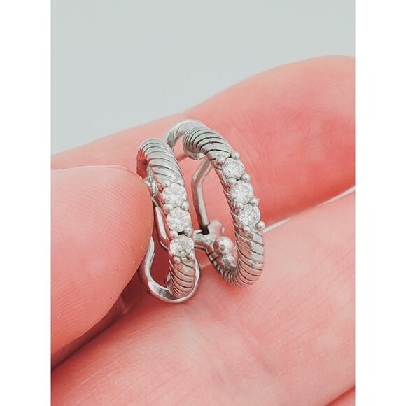 Judith Ripka 925 Sterling Silver CZ Cubic Zirconia Hoop Earrings Designer Signed - Picture 3 of 11